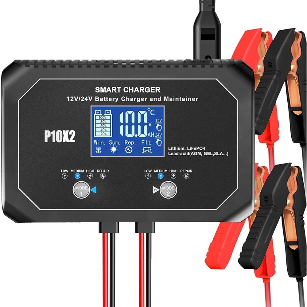 2-Bank 20A (10A/Bank) Car Battery Charger, 12V 24V Automatic Automotive Charge